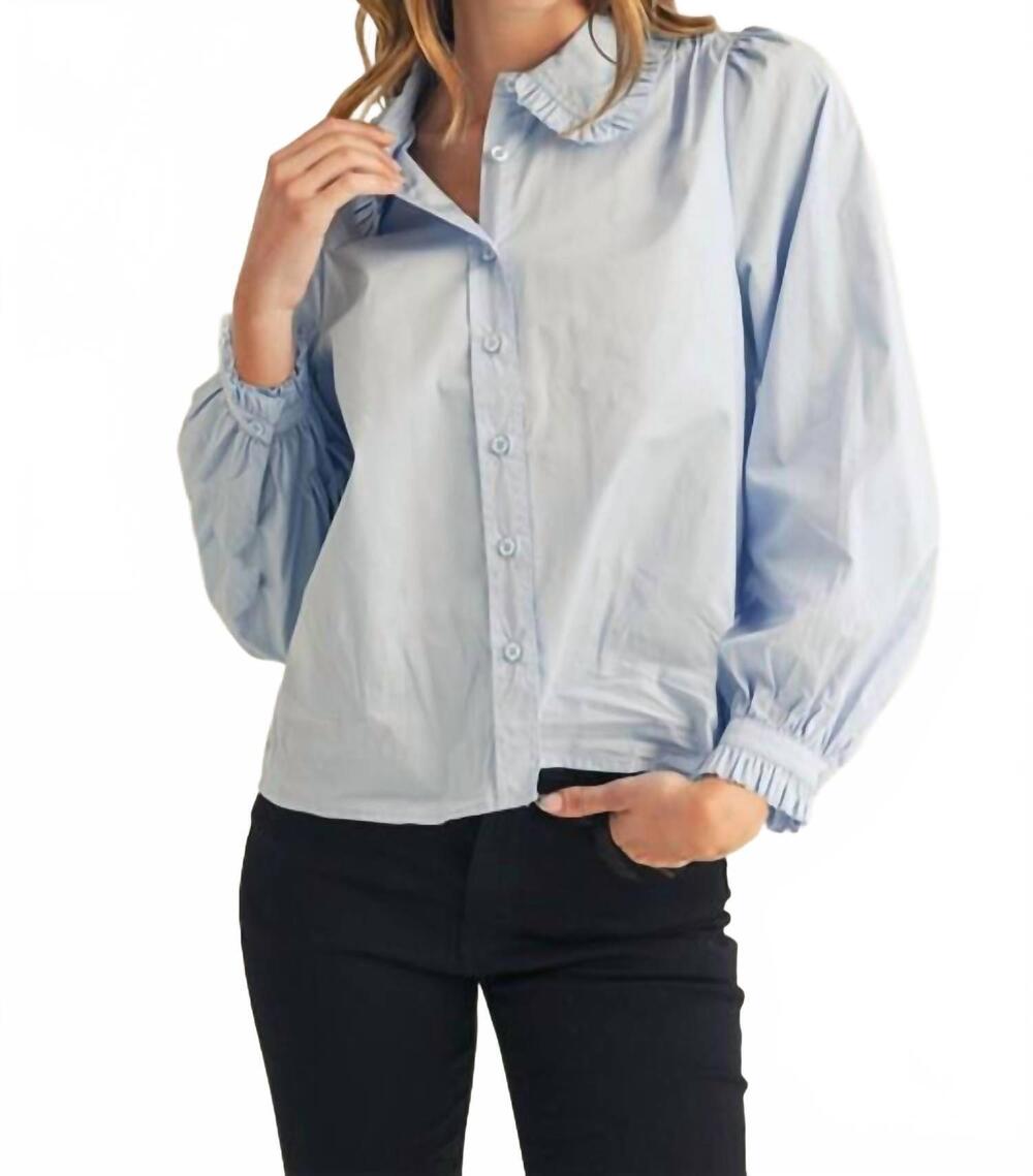 NEW JODIFL ruffle collar button-down top in blue